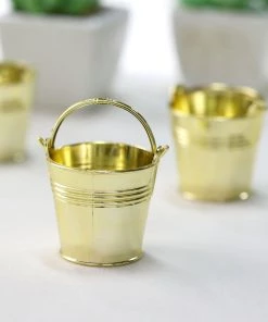 HIER_5320 12 Pack | Gold Pail Bucket Party Favor Candy Gift Boxes | Mini Planter - 2