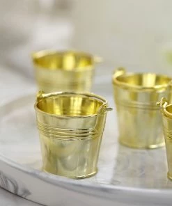 HIER_5320 12 Pack | Gold Pail Bucket Party Favor Candy Gift Boxes | Mini Planter - 2