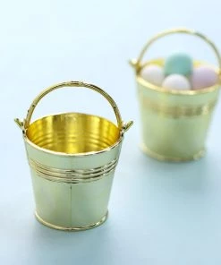 HIER_5320 12 Pack | Gold Pail Bucket Party Favor Candy Gift Boxes | Mini Planter - 2