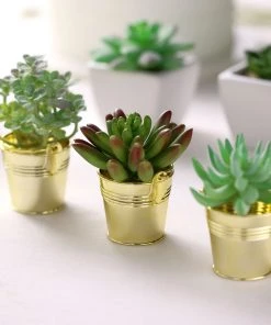 HIER_5320 12 Pack | Gold Pail Bucket Party Favor Candy Gift Boxes | Mini Planter - 2