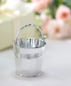 HIER_5320 Disposable Dinnerware 12 Pack | Silver Pail Bucket Party Favor Candy Gift Boxes | Mini Planter - 2