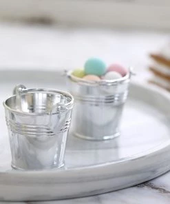 HIER_5320 Disposable Dinnerware 12 Pack | Silver Pail Bucket Party Favor Candy Gift Boxes | Mini Planter - 2"