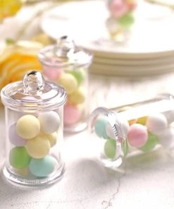 HIER_5320 Disposable Dinnerware 12 Pack | 3.5" Plastic Candy Jars, Disposable Favor Goodie Containers With Clear Lids