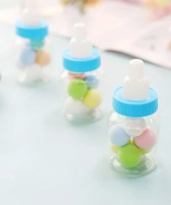 HIER_5320 12 Pack | 3.5" Blue Baby Bottle Party Favor Gift Candy Containers, Baby Shower Treat Boxes