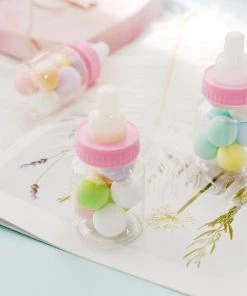 HIER_5320 Theme Décor 12 Pack | 3.5" Pink Baby Bottle Party Favor Gift Candy Containers, Baby Shower Treat Boxes