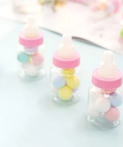 HIER_5320 Theme Décor 12 Pack | 3.5" Pink Baby Bottle Party Favor Gift Candy Containers, Baby Shower Treat Boxes