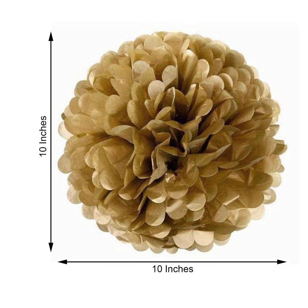 HIER_3300 6 Pack 10" Champagne Paper Tissue Fluffy Pom Pom Flower Balls 3 HIER_3300 6 Pack 10" Champagne Paper Tissue Fluffy Pom Pom Flower Balls