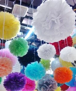 HIER_3300 Tabletop Decor 6 Pack 14" Champagne Paper Tissue Fluffy Pom Pom Flower Balls