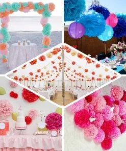 HIER_3300 6 Pack 10" White Paper Tissue Fluffy Pom Pom Flower Balls 11 HIER_3300 6 Pack 10
