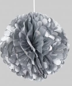 HIER_3300 6 Pack 6" Silver Paper Tissue Fluffy Pom Pom Flower Balls Big Event Backdrops & Décor
