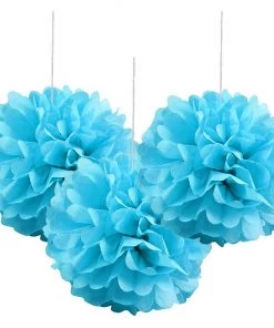 HIER_3300 6 Pack 6" Turquoise Paper Tissue Fluffy Pom Pom Flower Balls