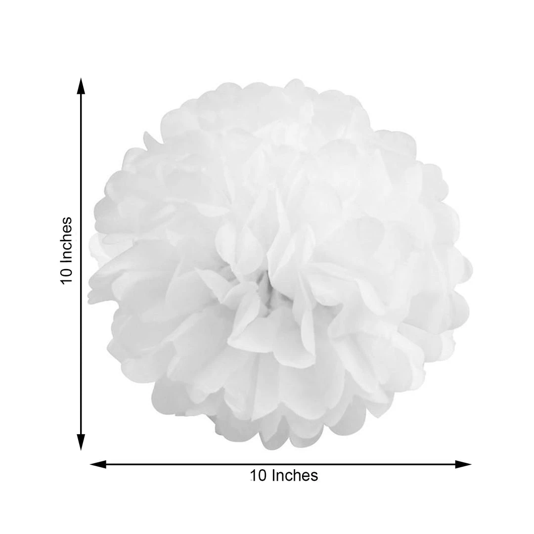 HIER_3300 6 Pack 10" White Paper Tissue Fluffy Pom Pom Flower Balls 3 HIER_3300 6 Pack 10" White Paper Tissue Fluffy Pom Pom Flower Balls