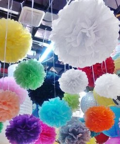 HIER_3300 6 Pack 12" White Paper Tissue Fluffy Pom Pom Flower Balls