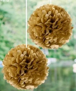 HIER_3300 6 Pack 6" Champagne Paper Tissue Fluffy Pom Pom Flower Balls Tabletop Decor