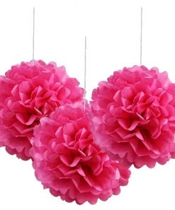 HIER_3300 6 Pack 6" Fuchsia Paper Tissue Fluffy Pom Pom Flower Balls Tabletop Decor