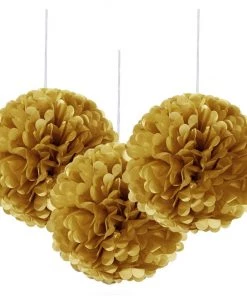 HIER_3300 6 Pack 6" Gold Paper Tissue Fluffy Pom Pom Flower Balls