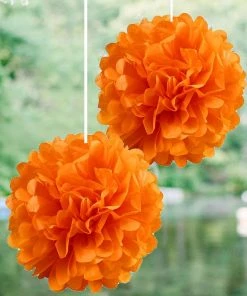 HIER_3300 Tabletop Decor 6 Pack 6" Orange Paper Tissue Fluffy Pom Pom Flower Balls