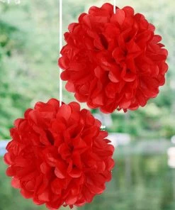 HIER_3300 6 Pack 6" Red Paper Tissue Fluffy Pom Pom Flower Balls