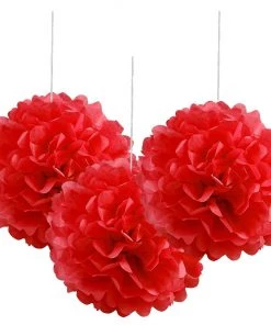 HIER_3300 6 Pack 6" Red Paper Tissue Fluffy Pom Pom Flower Balls