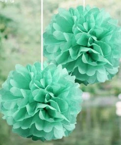 HIER_3300 6 Pack 6" Teal Paper Tissue Fluffy Pom Pom Flower Balls Artificial Flower & Plants
