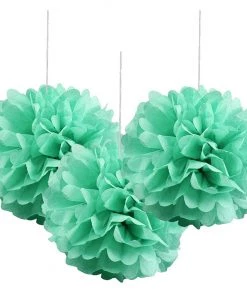 HIER_3300 6 Pack 6" Teal Paper Tissue Fluffy Pom Pom Flower Balls Artificial Flower & Plants