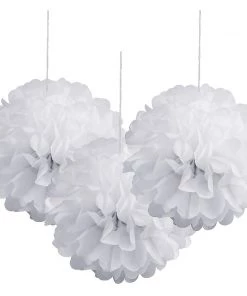HIER_3300 6 Pack 6" White Paper Tissue Fluffy Pom Pom Flower Balls