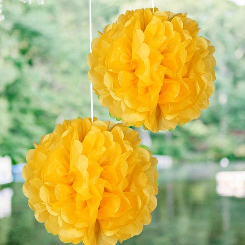 HIER_3300 6 Pack 6" Yellow Paper Tissue Fluffy Pom Pom Flower Balls Tabletop Decor 2 HIER_3300 6 Pack 6" Yellow Paper Tissue Fluffy Pom Pom Flower Balls Tabletop Decor
