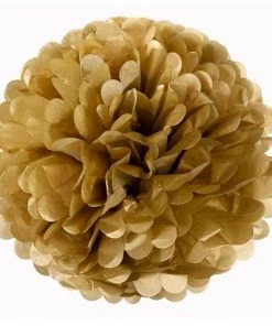 HIER_3300 6 Pack 8" Gold Paper Tissue Fluffy Pom Pom Flower Balls Tabletop Decor