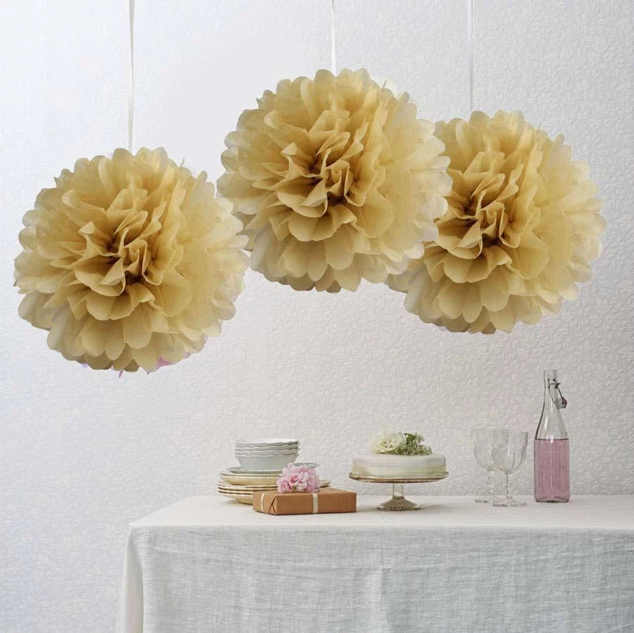 HIER_3300 6 Pack 10" Champagne Paper Tissue Fluffy Pom Pom Flower Balls 1 HIER_3300 6 Pack 10" Champagne Paper Tissue Fluffy Pom Pom Flower Balls