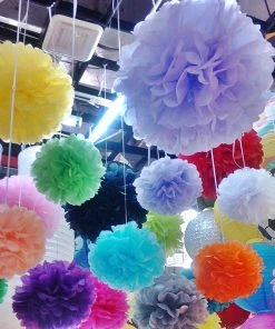 HIER_3300 6 Pack 10" Pink Paper Tissue Fluffy Pom Pom Flower Balls