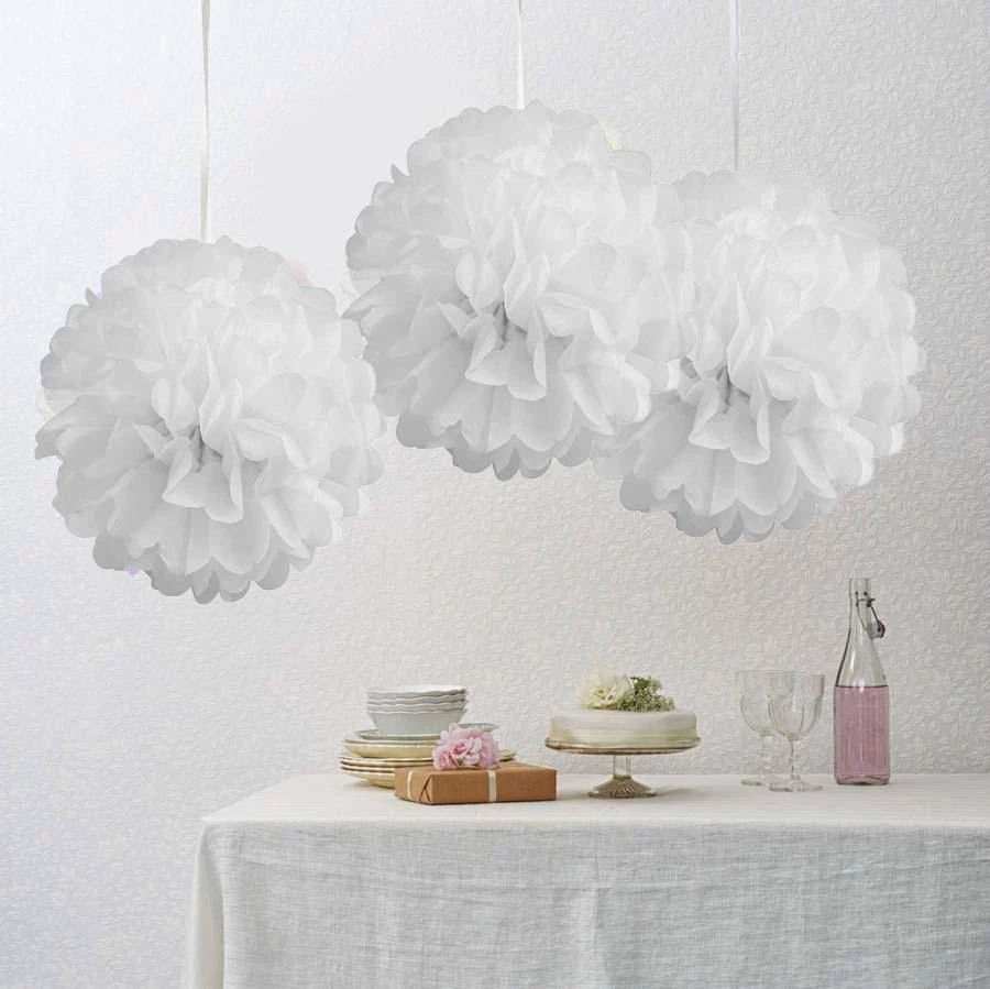 HIER_3300 6 Pack 10" White Paper Tissue Fluffy Pom Pom Flower Balls 1 HIER_3300 6 Pack 10" White Paper Tissue Fluffy Pom Pom Flower Balls
