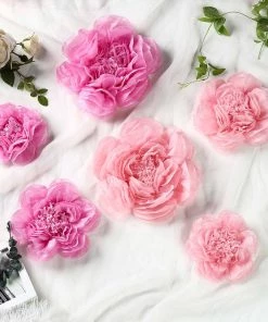 HIER_3400 Chargers & Centerpieces 6 Pack Blush & Pink Giant Paper Flowers Peony Assorted Sizes - 12" | 16" | 20"