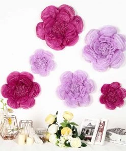 HIER_3400 Chargers & Centerpieces 6 Pack Lavender & Eggplant Giant Paper Flowers Peony Assorted Sizes - 12" | 16" | 20"