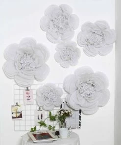 HIER_3400 6 Pack White Giant Paper Flowers Peony Assorted Sizes - 12" | 16" | 20" Chargers & Centerpieces