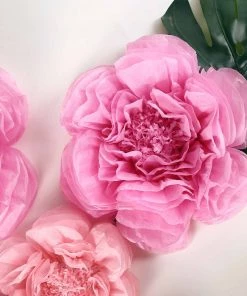 HIER_3400 Chargers & Centerpieces 6 Pack Pink & Fuchsia Assorted Size Paper Peony Flowers - 7" | 9" | 11"
