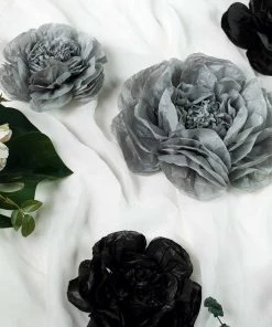 HIER_3400 Chargers & Centerpieces 6 Pack Peony Paper Artificial Flowers | Wall Flowers | Assorted Size 7" | 9" | 11" - Black/Charcoal Gray