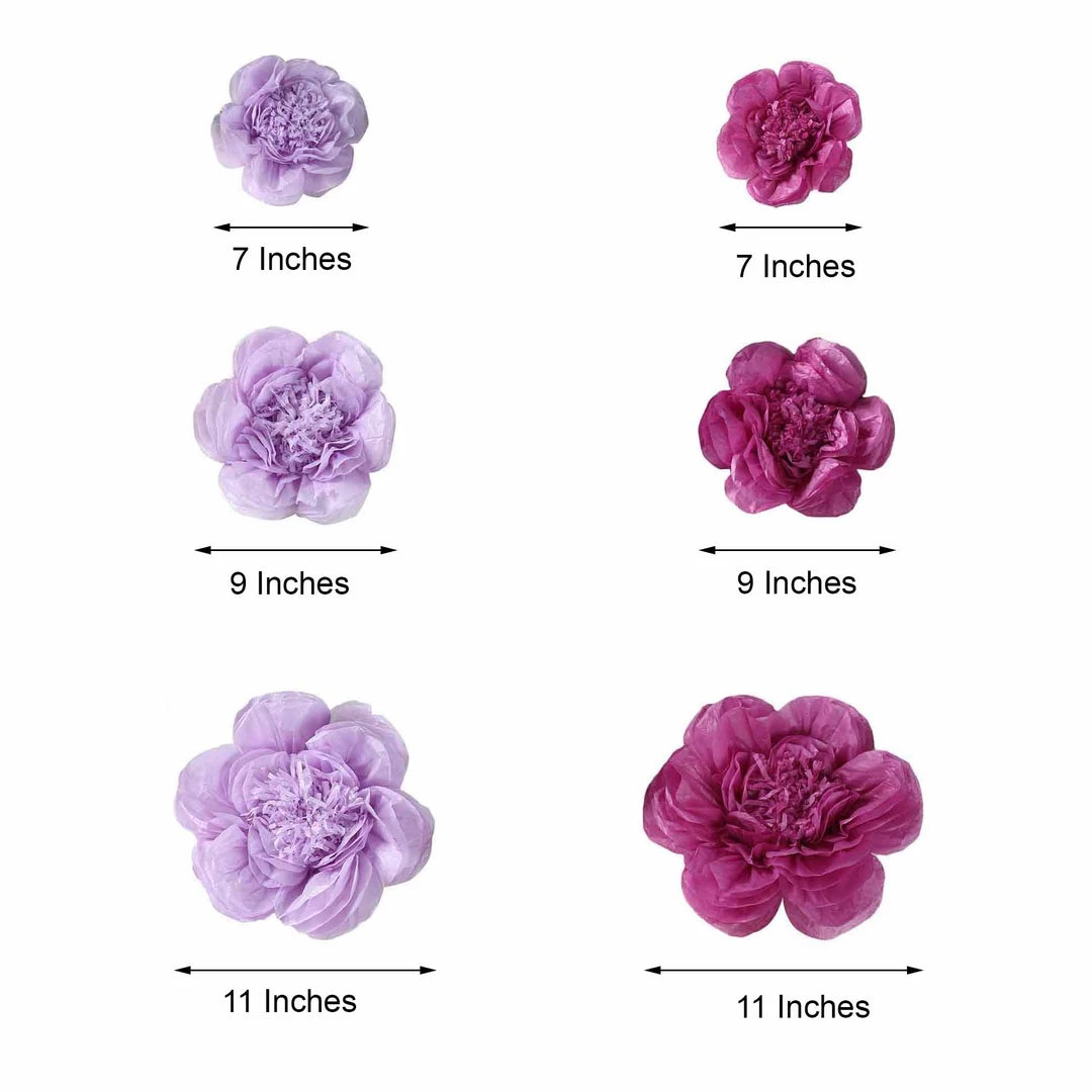 HIER_3400 Chargers & Centerpieces 6 Pack Lavender & Eggplant Assorted Size Paper Peony Flowers - 7" | 9" | 11" 3 HIER_3400 Chargers & Centerpieces 6 Pack Lavender & Eggplant Assorted Size Paper Peony Flowers - 7" | 9" | 11"