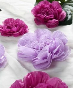 HIER_3400 Chargers & Centerpieces 6 Pack Lavender & Eggplant Assorted Size Paper Peony Flowers - 7" | 9" | 11"