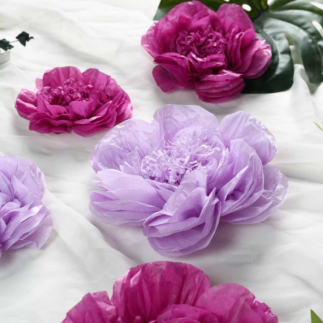 HIER_3400 Chargers & Centerpieces 6 Pack Lavender & Eggplant Assorted Size Paper Peony Flowers - 7" | 9" | 11" 2 HIER_3400 Chargers & Centerpieces 6 Pack Lavender & Eggplant Assorted Size Paper Peony Flowers - 7" | 9" | 11"