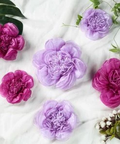 HIER_3400 Chargers & Centerpieces 6 Pack Lavender & Eggplant Assorted Size Paper Peony Flowers - 7" | 9" | 11"
