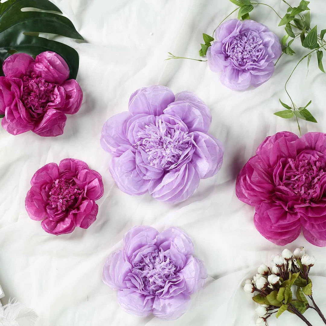 HIER_3400 Chargers & Centerpieces 6 Pack Lavender & Eggplant Assorted Size Paper Peony Flowers - 7" | 9" | 11" 1 HIER_3400 Chargers & Centerpieces 6 Pack Lavender & Eggplant Assorted Size Paper Peony Flowers - 7" | 9" | 11"