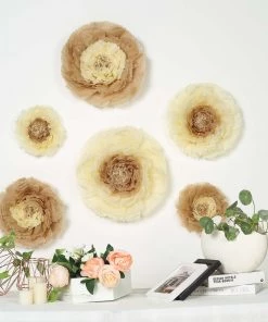 HIER_3400 6 Multi Size Pack | Carnation Taupe/Natural 3D Wall Flowers Giant Tissue Paper Flowers - 12",16",20" - Clearance SALE