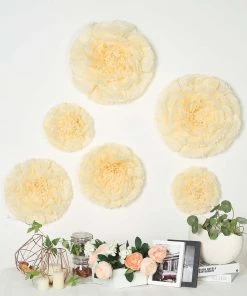 HIER_3400 6 Multi Size Pack | Carnation Ivory/Cream 3D Wall Flowers Giant Tissue Paper Flowers - 12",16",20" - Clearance SALE
