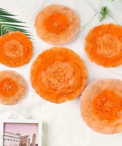 HIER_3400 Pack Of 6 | Coral/Orange | Multi-size Carnation 3D Giant Paper Flowers | Paper Flower Backdrops Wedding Wall | 7”/9”/11” - Clearance SALE Chargers & Centerpieces