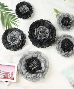 HIER_3400 Chargers & Centerpieces Pack Of 6 | 7”/9”/11” | Charcoal Gray | Multi-size Carnation 3D Giant Paper Flowers | Paper Flower Backdrops Wedding Wall - Clearance SALE