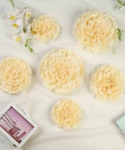 HIER_3400 Pack Of 6 | 7”/9”/11” | Ivory/Cream | Multi-size Carnation 3D Giant Paper Flowers | Paper Flower Backdrops Wedding Wall - Clearance SALE Chargers & Centerpieces
