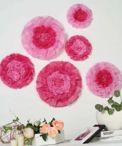 HIER_3400 Pack Of 6 | Pink/Fuchsia | Multi-size Carnation 3D Giant Paper Flowers | Paper Flower Backdrops Wedding Wall | 7”/9”/11” - Clearance SALE