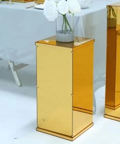 HIER_3610 Chargers & Centerpieces 24" Gold Mirror Finish Acrylic Pedestal Risers - Display Boxes With Interchangeable Lid And Base
