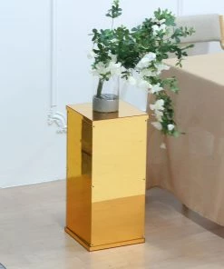 HIER_3610 Chargers & Centerpieces 24" Gold Mirror Finish Acrylic Pedestal Risers - Display Boxes With Interchangeable Lid And Base