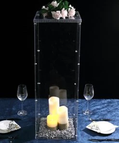 HIER_3620 32" Clear Acrylic Pedestal Risers | Transparent Acrylic Display Boxes With Interchangeable Lid And Base Chargers & Centerpieces